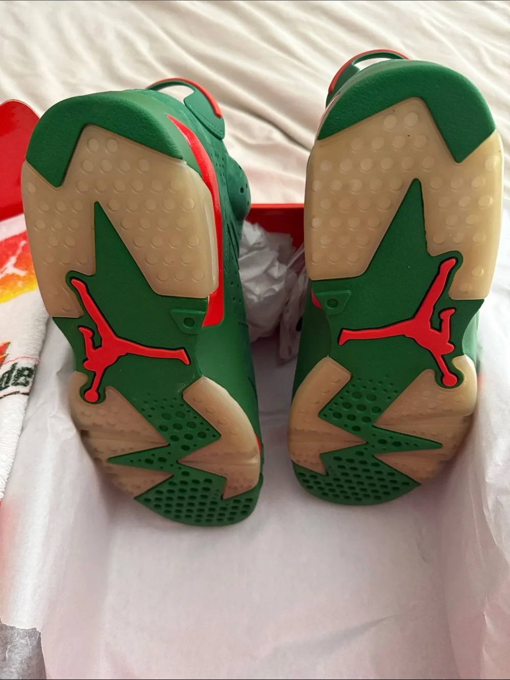 Jordan Retro 6 Sneakers in Green with Orange Accents